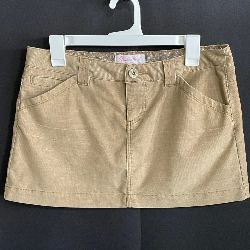 Duck Head Corduroy Mini Skirt Womens 7 Tan Good Vintage Y2K Embroidered Pockets